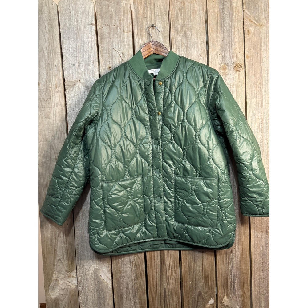 Ann Taylor Weekend Green Quilted Bomber Jacket Petite XS Snap Front 826592